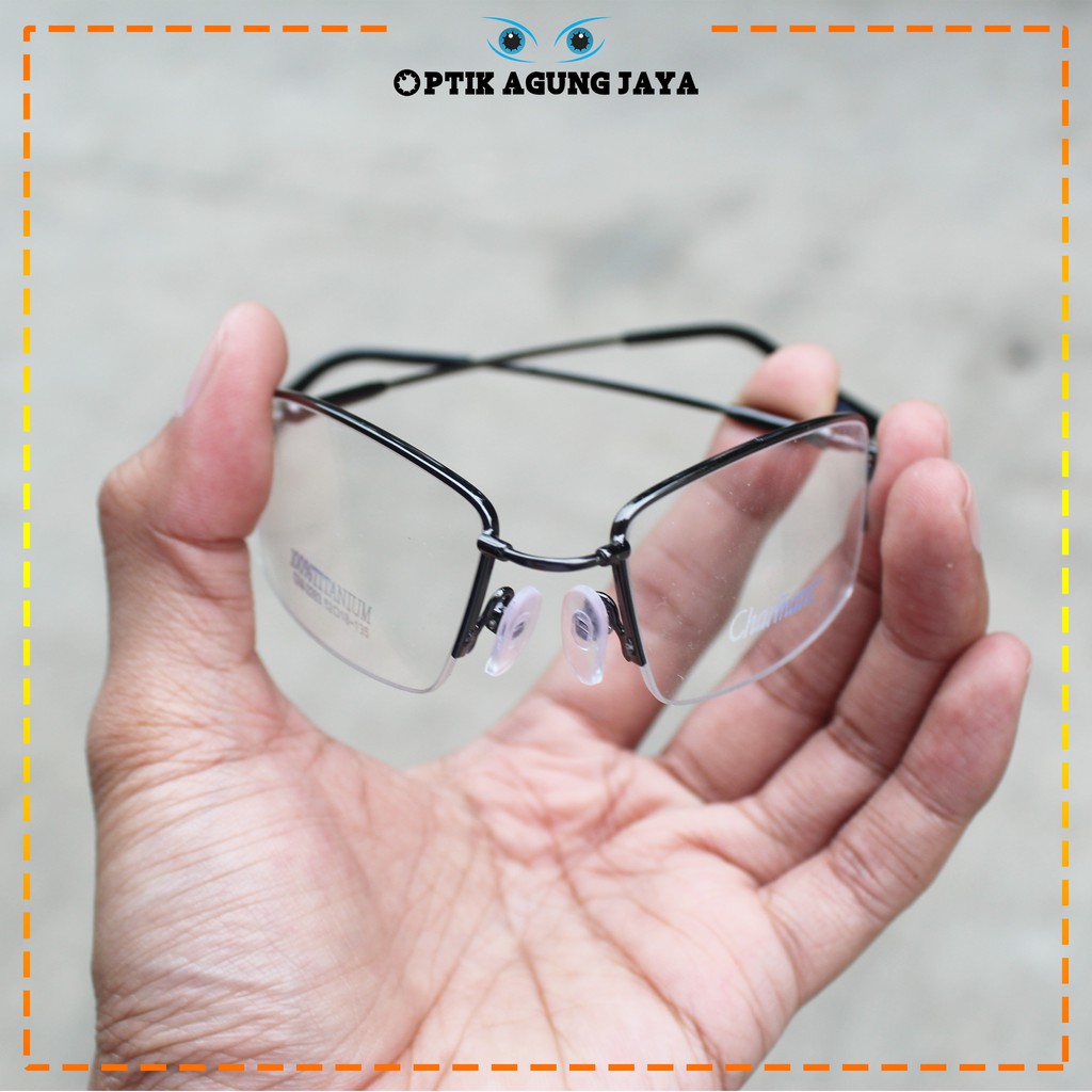 (GRATIS LENSA) Frame Kacamata Minus Baca Pria Wanita Half Titanium | Lentur | AntiPatah | Ringan