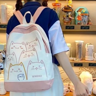 samasuka.shop - Tas Wanita Motif Kucing Lucu Funny Cat Ransel Gendong Cewek Tas Punggung