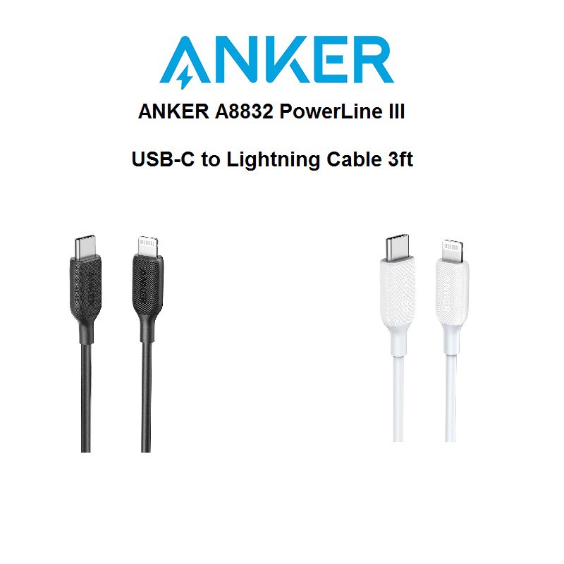 ANKER A8832 - PowerLine III - USB-C to Lightning Connector - 0.9M - Kabel USB-C ke Lightning (90CM)