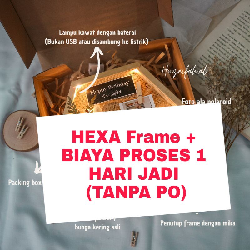 HEXA FRAME Part 2 . Kado Unik Ulang Tahun Kado Wisuda Anniversary Wedding Bunga Kering Hiasan Dinding-Proses 1 hari jadi
