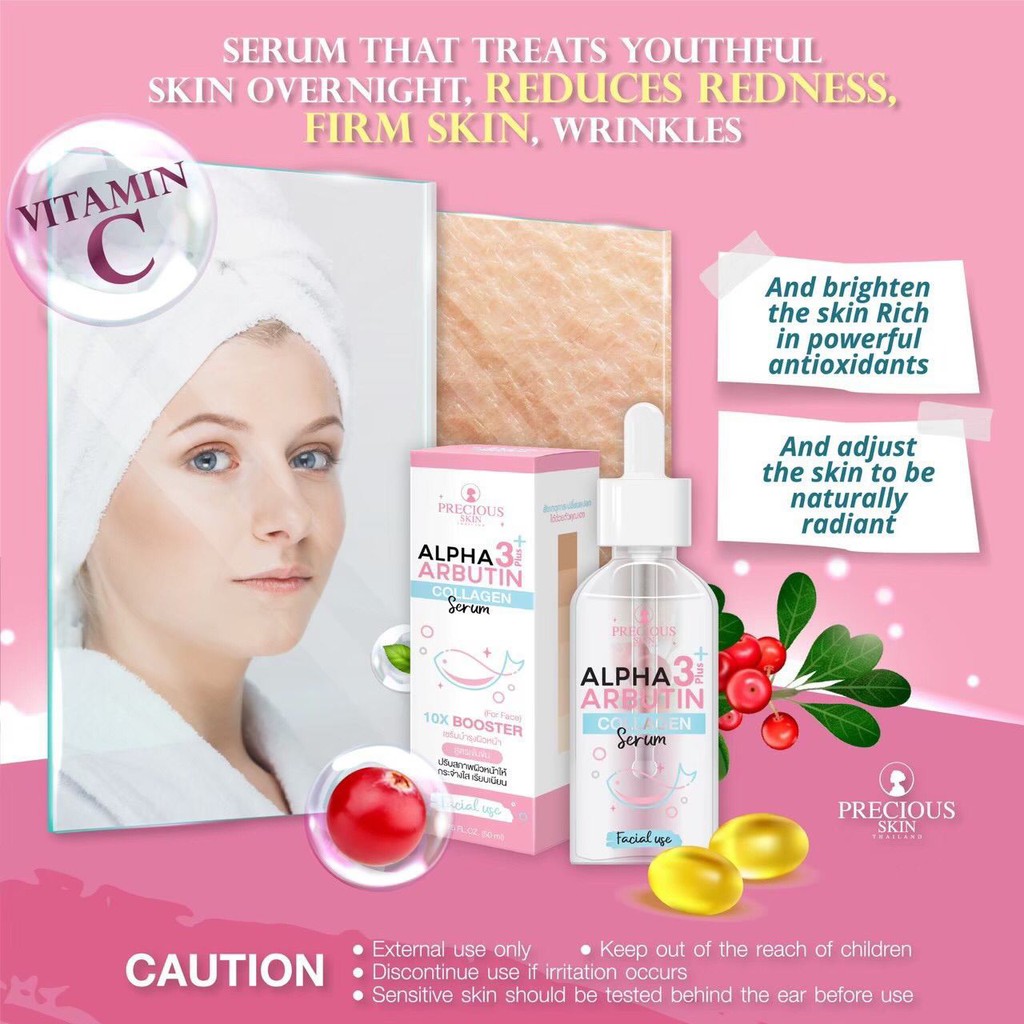 Precious Skin Alpha Arbutin 3Plus Glow &amp; Shine Collagen Face Serum / Serum Pemutih Wajah 50ml