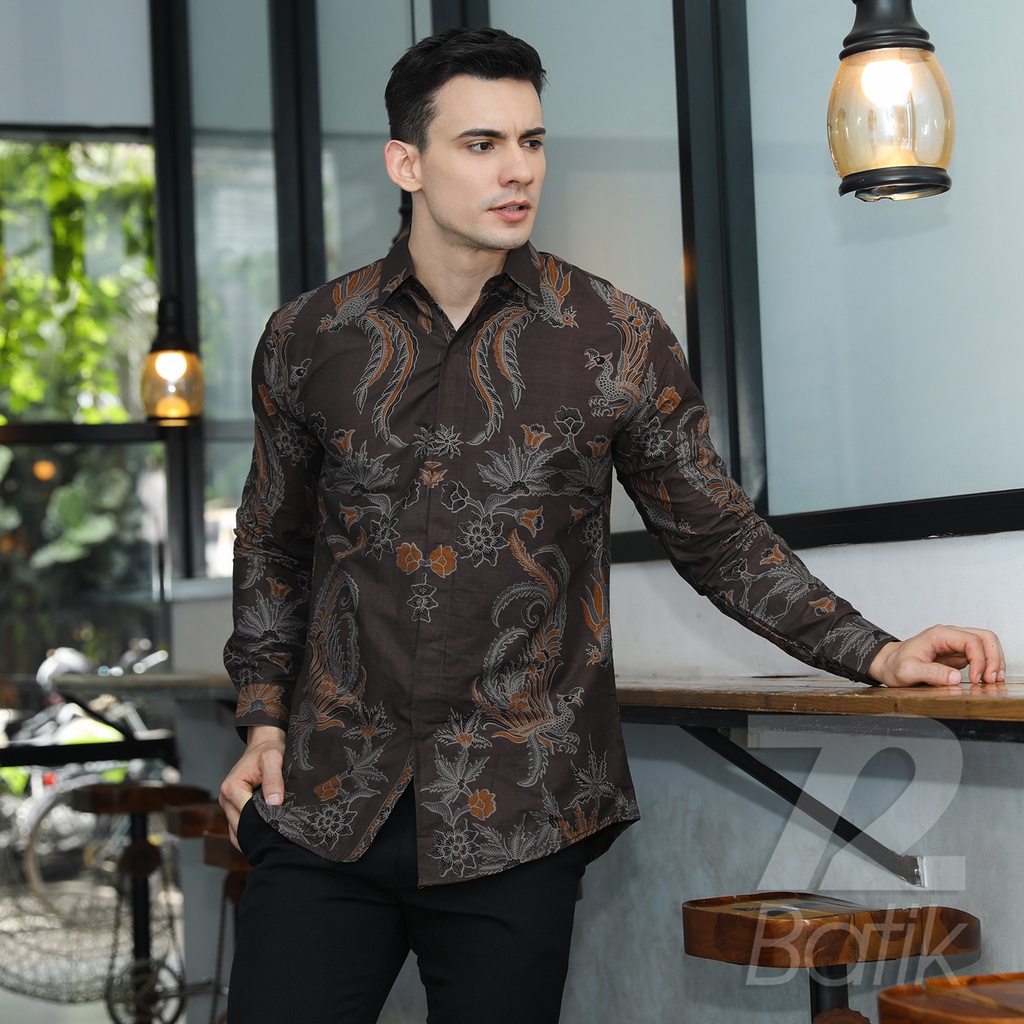 KEMEJA BATIK PRIA Slimfit Slim Fit Lengan Panjang Premium Warna Abu Tua Grey Gray 721419 Cap 72 - Baju Kemeja Atasan Pakaian Setelan Batik Pria Cowok Laki Laki Remaja Keluarga Kantor Lengan Panjang Modern Slimfit Slim Fit Premium Kekinian