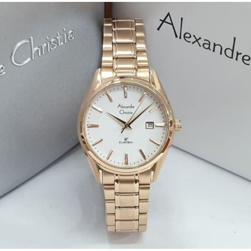 Jam Tangan Wanita Alexandre Christie AC 8554 Rosegold White Original