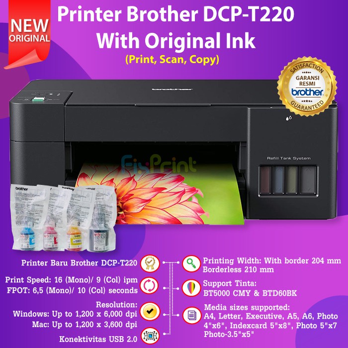 Printer Ink Tank Brother DCP-T220 DCP T220 Original Tinta Botol BT-D60Bk D60 Black BT5000 Color