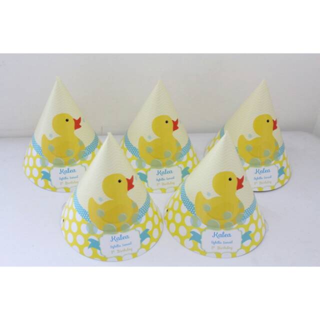 Topi ulang tahun kerucut custom karakter bebek / rubber duck