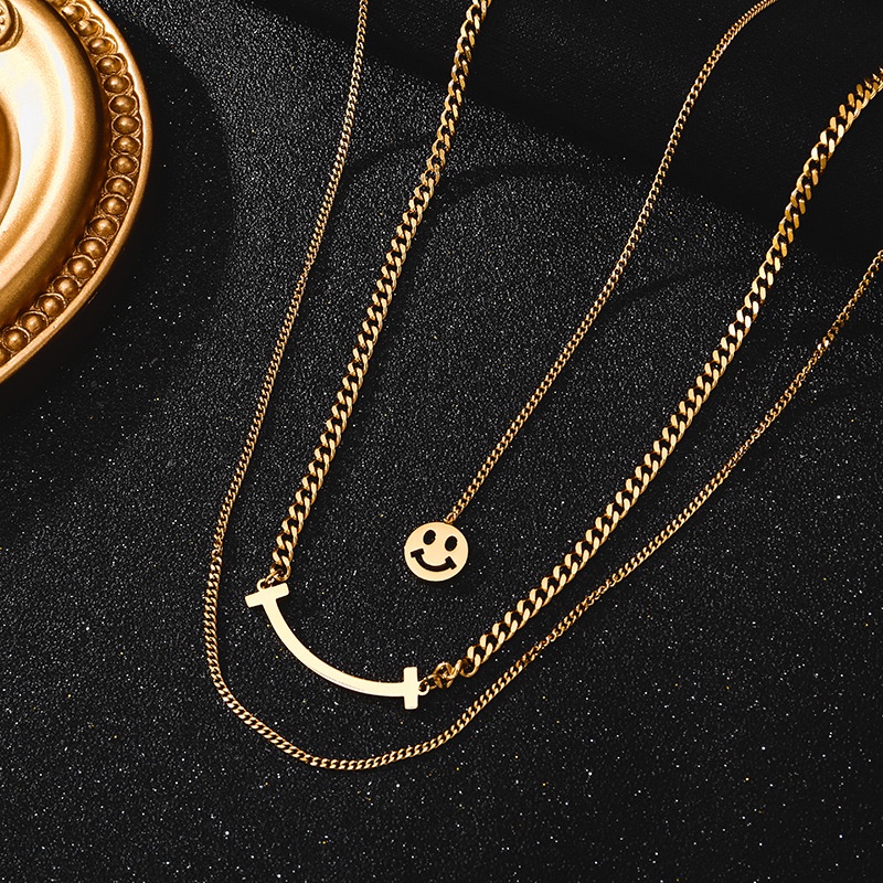 Kalung titanium dua layer kombinasi liontin smile anti karat - ercassia