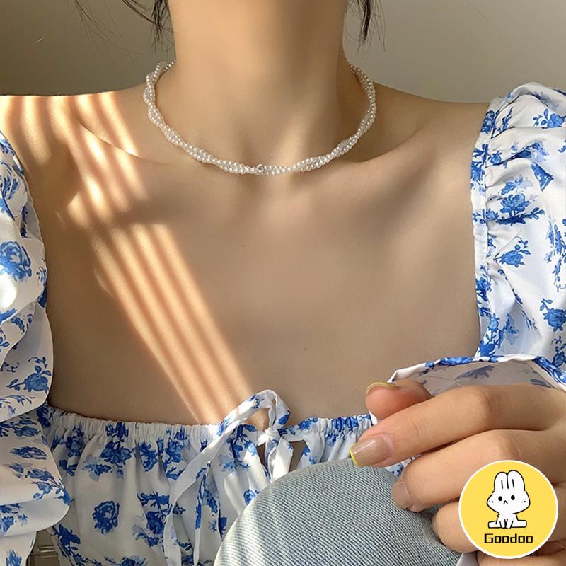Twisted Winding Light Luxury Retro Temperamen Kalung Hiasan Mutiara Imitasi -Doo