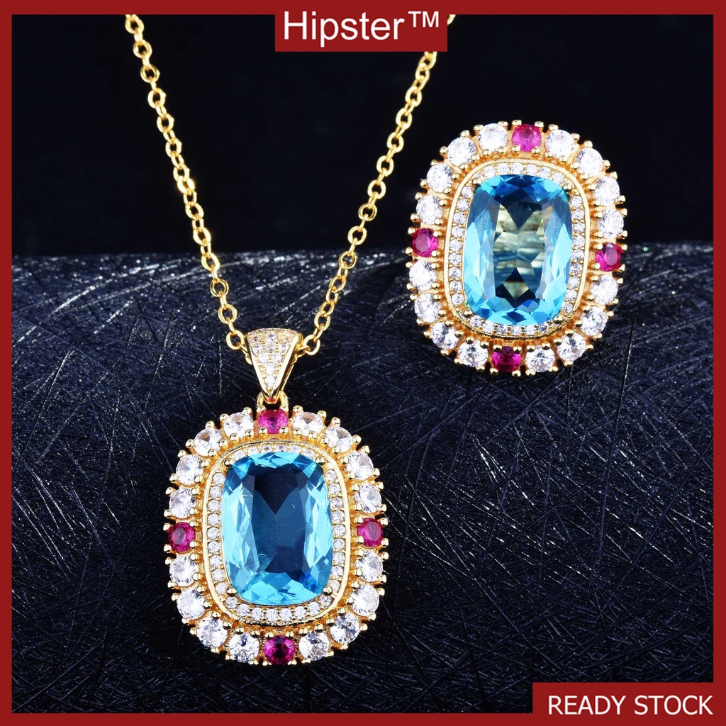 Popular High-End Jewelry Sky Sapphire Pendant Luxury Full Diamond Set