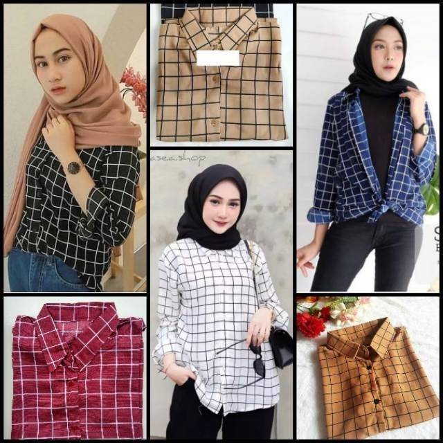 fanesafashion kemeja kotak wanita LD100 CM