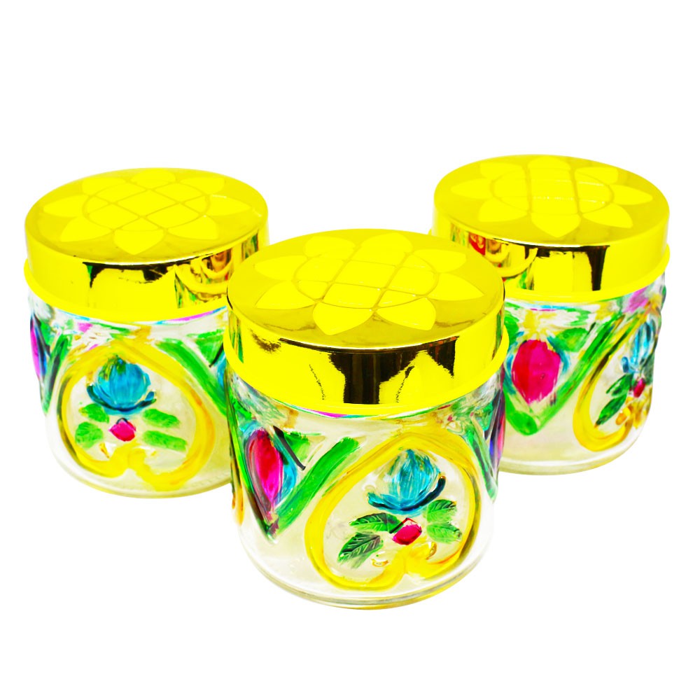 Toples Kaca lebaran untuk kue kering dan permen Set isi 3 pcs in one stand class Canister / TOPLES KACA + RAK