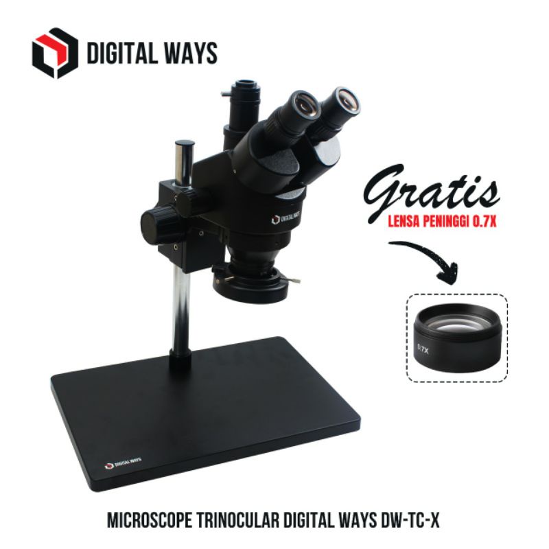 MICROSCOPE TRINOKULAR DIGITAL WAYS DW-TC-X + LENSA 0.7X+KAMERA 51MP+ LAYAR LCD