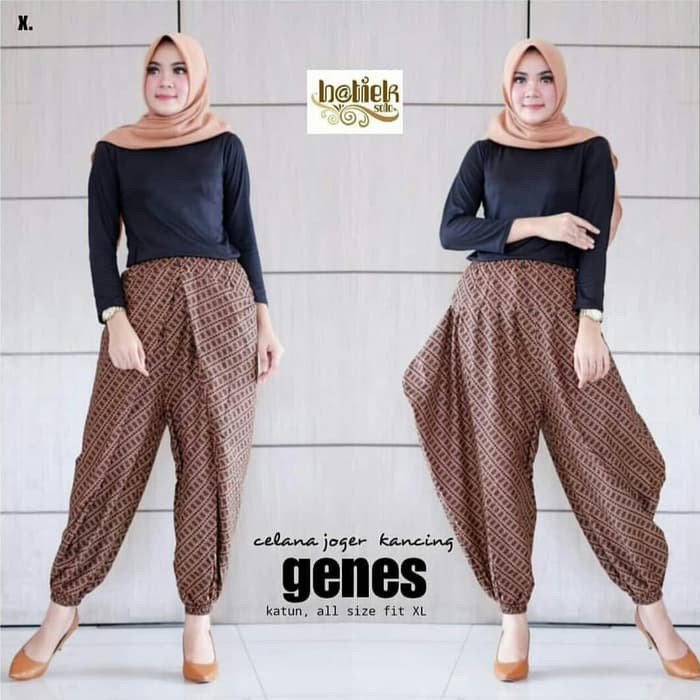 BAWAHAN CELANA JOGER WANITA BATIK KANCING ALADIN
