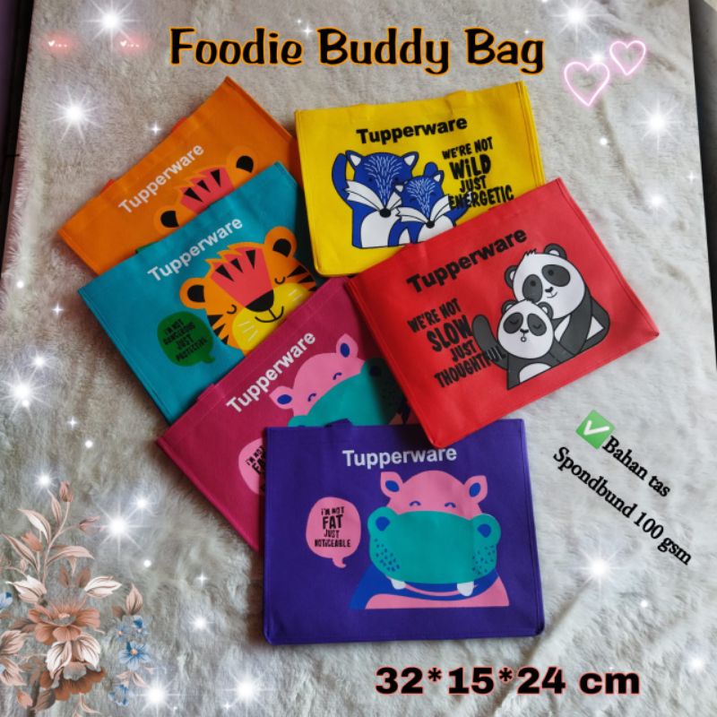 Tas foodie Buddy Tupperware bahan  spondbund  / Tas Ulang Tahun /Godie bag / Tas Souvenir/ tas bekal