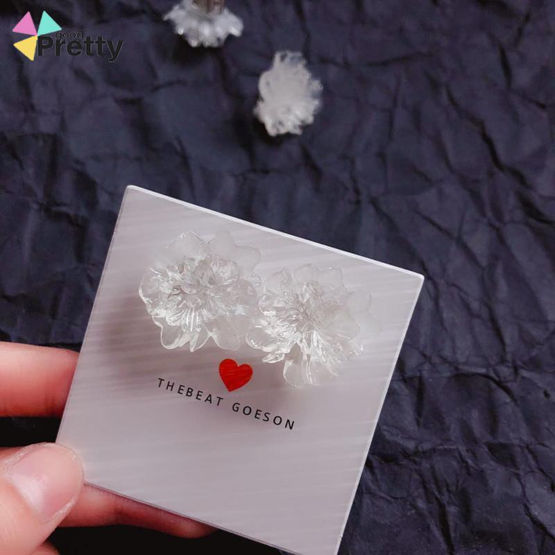 Anting Bunga Resin Tiga Dimensi Transparan yang Menyegarkan Stud Telinga Manis Wanita - PD