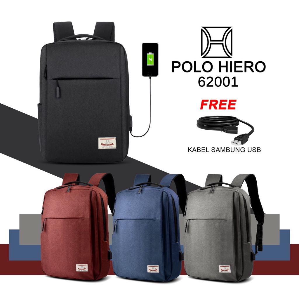 (Toko OB) Tas Ransel Polo Hiero Ransel 62001 Tas Sekolah Ransel Punggung Tas Pria [Free Kabel USB]