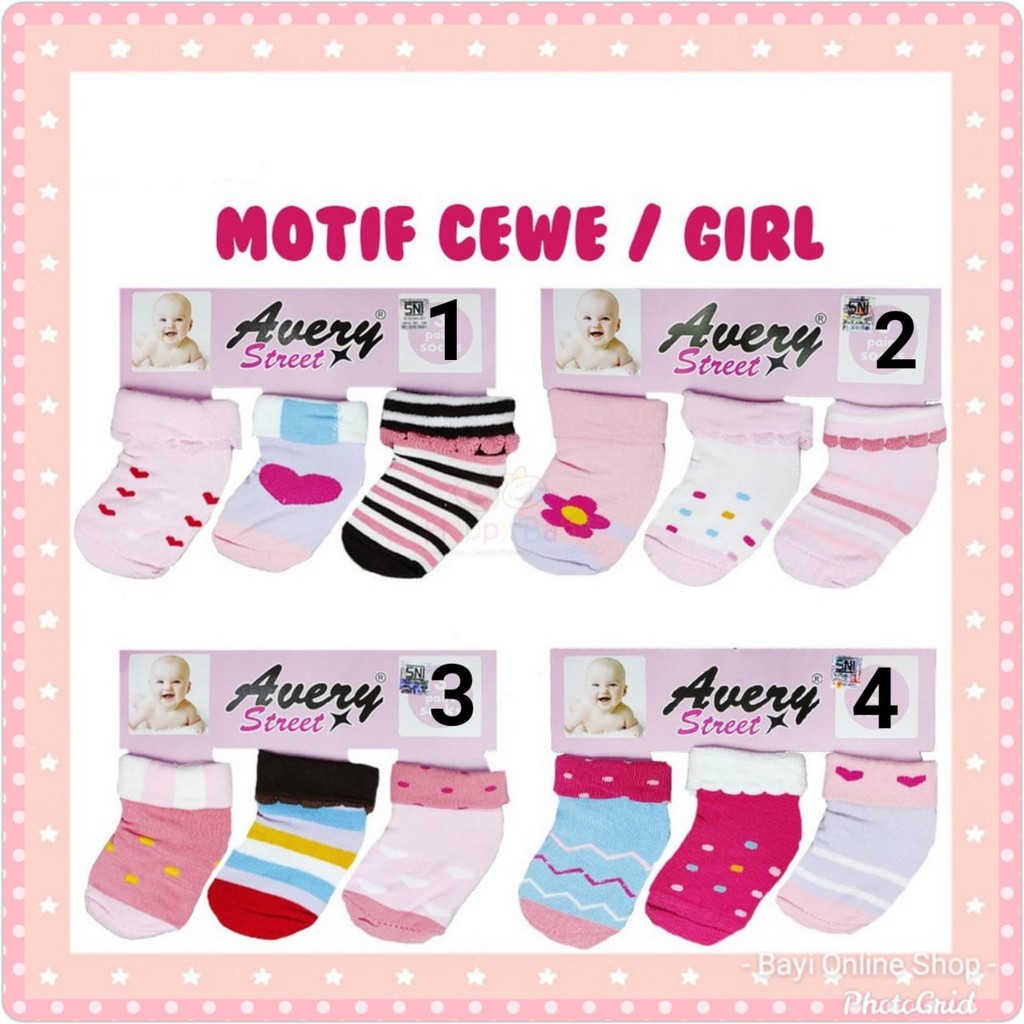 3 PCS Kaos kaki bayi baby socks sepatu baby perempuan laki-laki  - AVERY