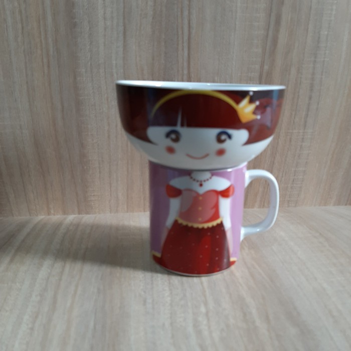 Cangkir Mangkok Keramik Set Karakter Lucu  Mug Bowls Motif Princess