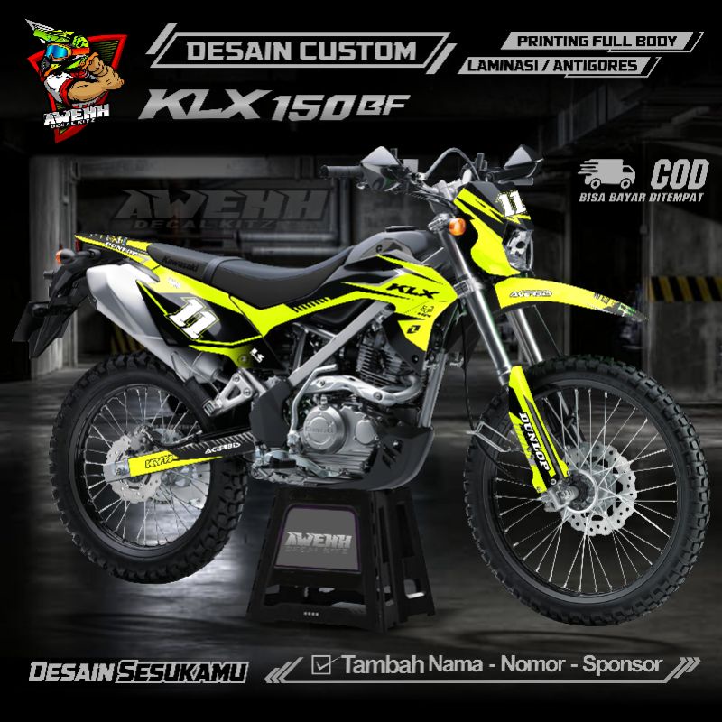 DECAL STIKER KLX BF - KLX BF 150 - KLX DTRACKER - KLX GORDON HIJAU STABILO