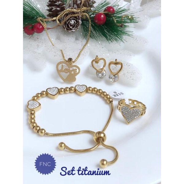 [Titanium] Set gelang serut love titanium perhiasan wanita murah gelang serut gold anti karat 260821