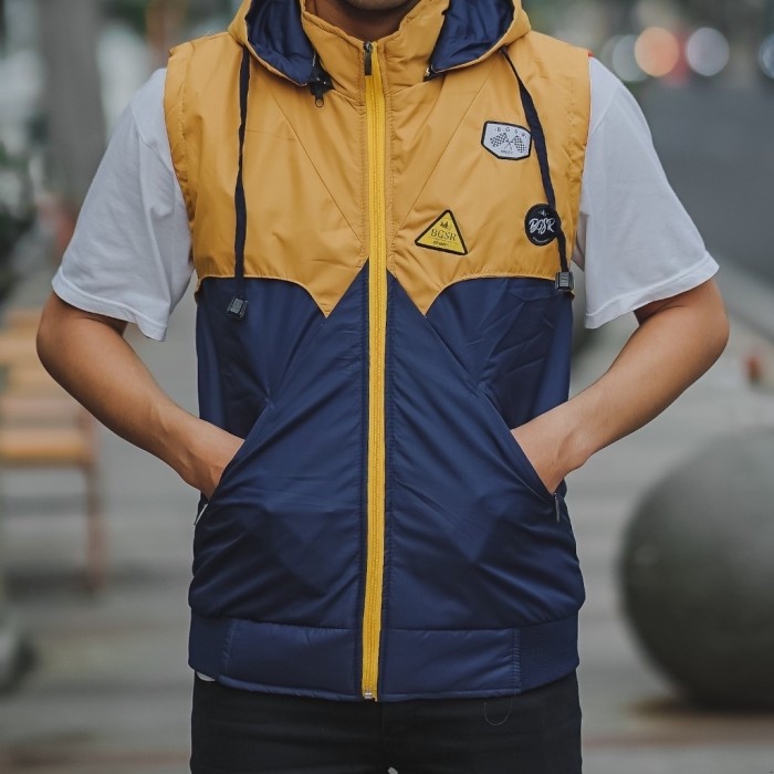 jaket rompi hoodie pria parasut despo kombi biru navy kuning