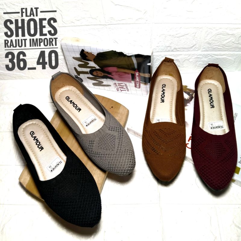 sepatu flat rajut import glamour