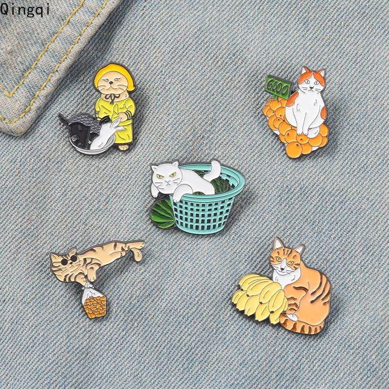 Bros Pin Enamel Bentuk Kartun Buah Semangka Pisang Kucing Untuk Hadiah