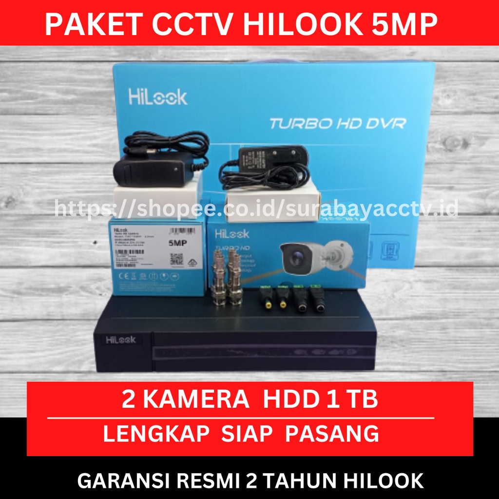 PAKET CCTV HILOOK 5MP 2 KAMERA HDD 1TB SIAP PASANG