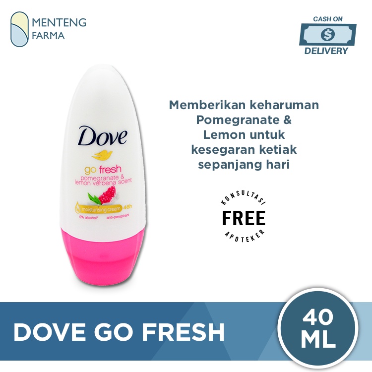 Dove Deodorant Roll On Go Fresh Pomegranate 40 ML - Sensasi Segar Aroma Delima 48 Jam