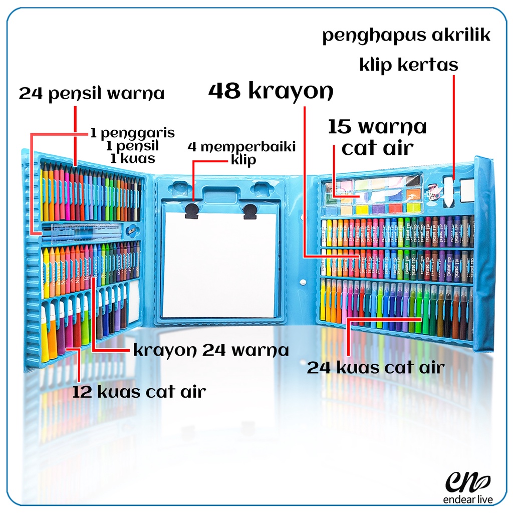 [endear] Crayon Anak Set Isi 208 Pcs Pensil Warna Alat Lukis Set Crayon Set-1