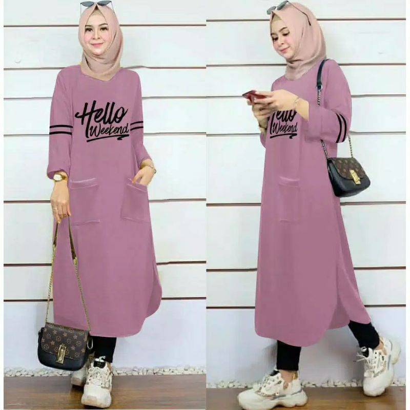 JF Atasan Tunik Kaos Babyterry Jumbo Wanita Muslimah Terbaru HELO WEEKEND