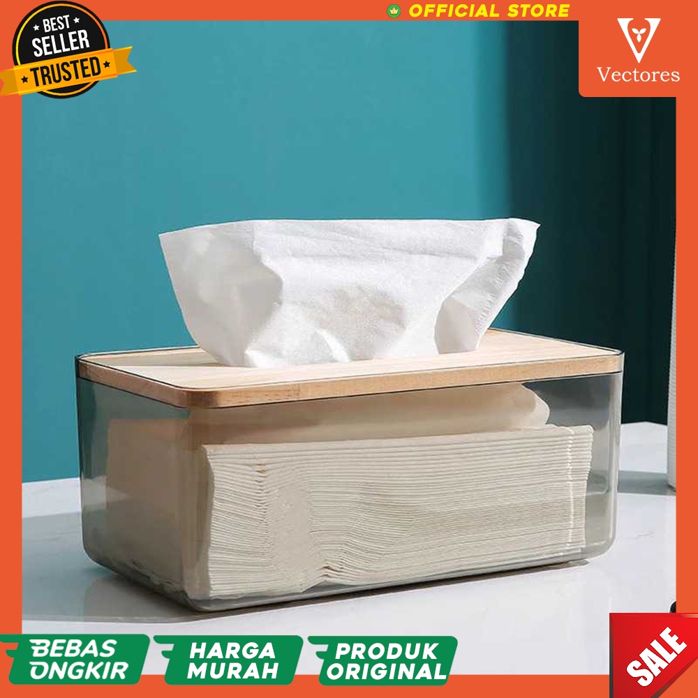 [ORIGINAL] Kotak Tempat Tisu Kayu Wood Style Transparan Minimalist Tissue Box Unik Murah Terbaru