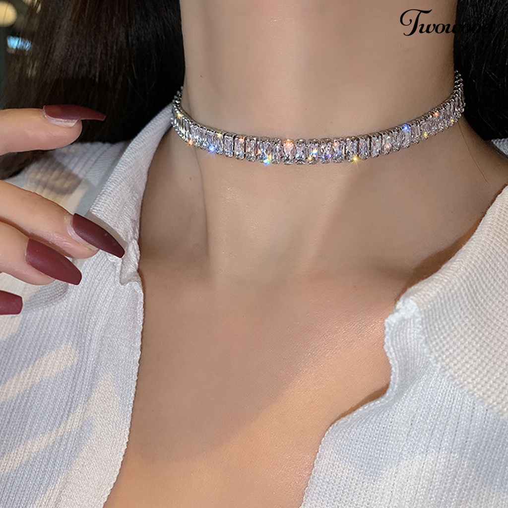 Kalung Choker Adjustable Bahan Cubic Zirconia Untuk Pernikahan