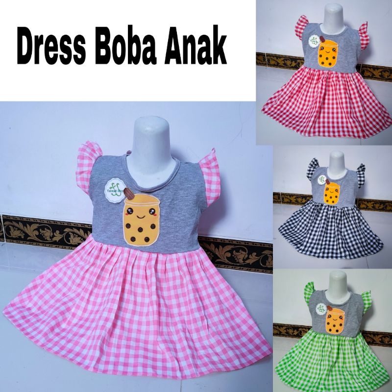 Dress Boba Anak 1,5 tahun- 3 tahun gaun anak cewek viral 2 tahun  baju anak cewek perempuan bo ba gemuk ( dress boba First )