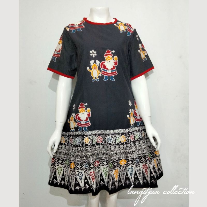 BAJU NATAL KARIN DRESS BATIK MOTIF SANTA