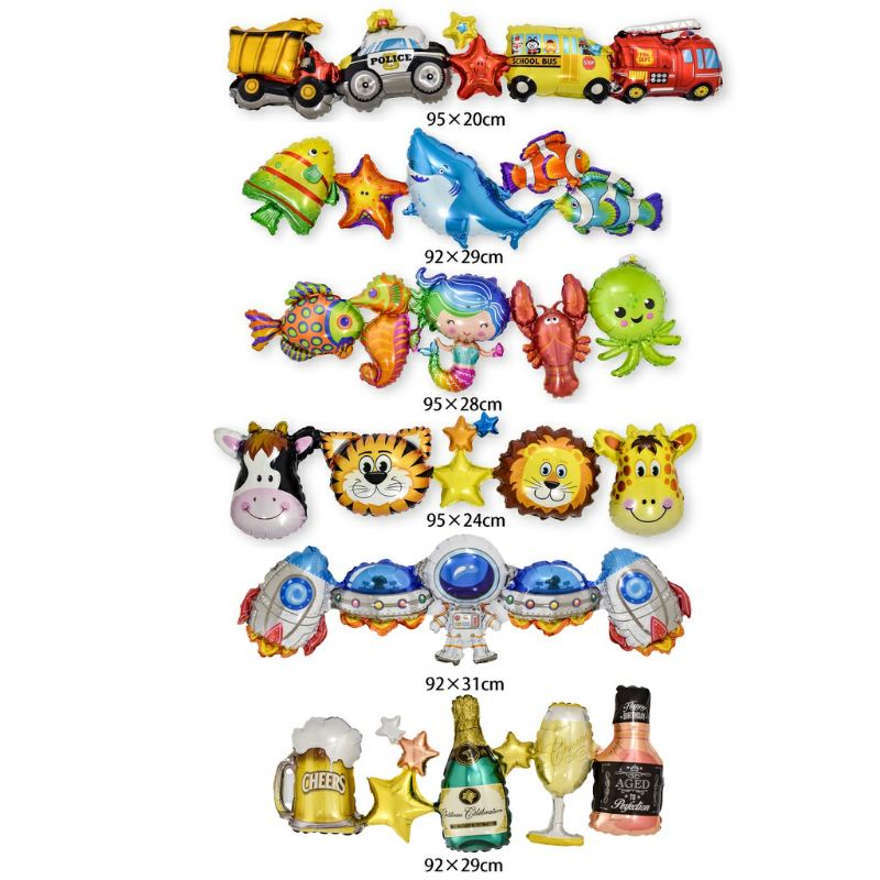 Balon Foil Sambung Roket Unicorn Mobil Hewan Ikan