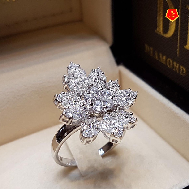 [Ready Stock]Luxury Flower Inlaid Diamond Ring Fashion Personality