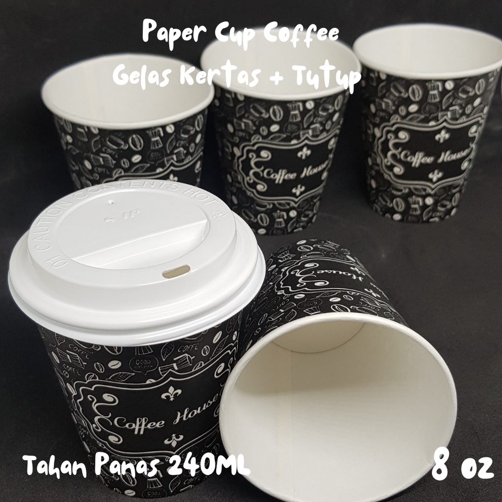 Paper Cup 8oz - Gelas Kertas Kopi Tahan Panas 240ML + Tutup Gelas Starindo