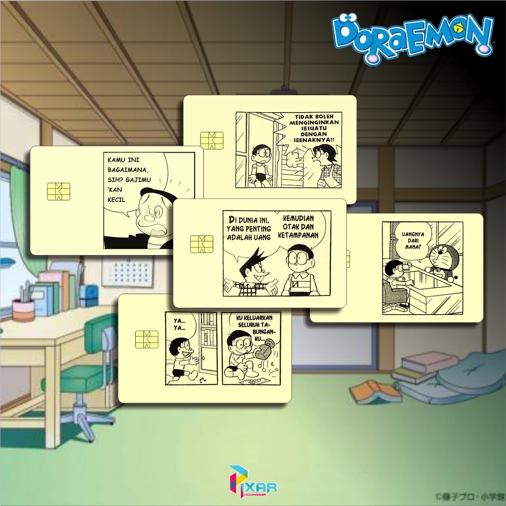 

STICKER PELINDUNG KARTU SKIN CARD ATM SIM KTP E-MONEY STIKER MOTIF DORAEMON KOMIK LEM KUAT SUDAH DILAPISI ANTI GORES