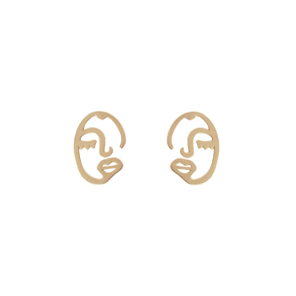 【COD Tangding】Abstract Simple Hollow Out Face Earrings Korea Ins New Fashion Earstuds Gold Color