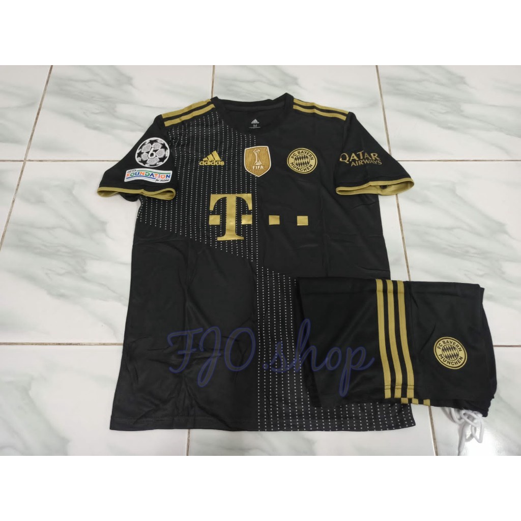 BAYERN MUENCHEN AWAY 2021 FULL PATCH UCL SET BAJU CELANA