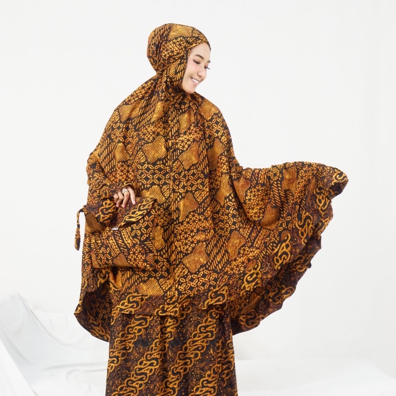 Mukena Batik Cap Soga Coklat Original Malam Parang Atas Bawah Rampel Mukenah Sogan Pekalongan Bali Dewasa Rayon Jumbo