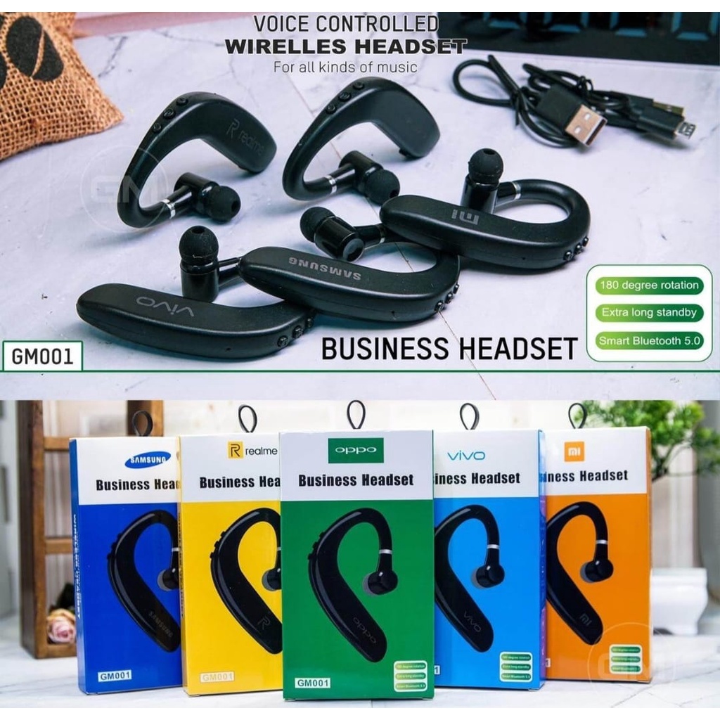 Headset-Handsfree-Earphone GM001 Single Wireless Bluetooth Super Bass VIVO GM001 Sport