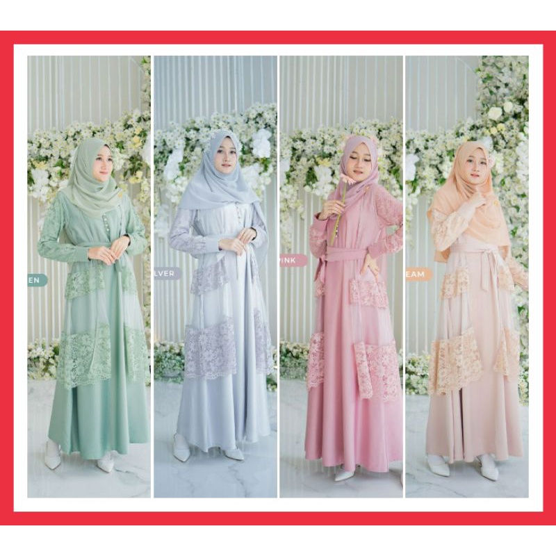 Aurora Dress Set Outer Brokat Dan Pashmina Original By Adzkia Hijab Syar'i