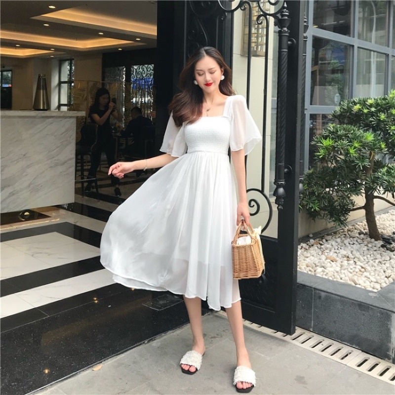 PROMO gaun putih white dress casual korea fashion baju wanita import murah .