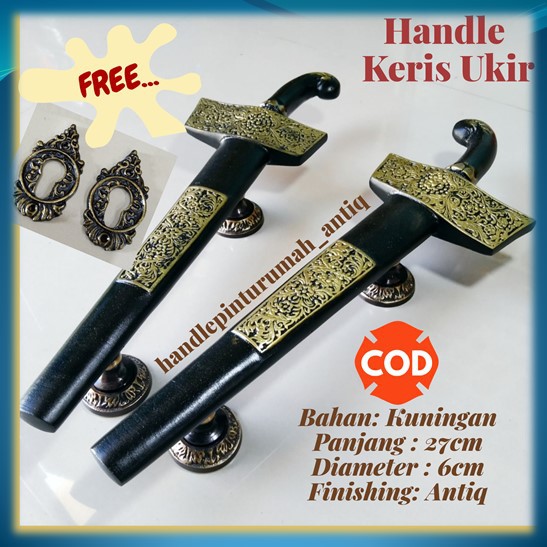 Termurah Pegangan Tarikan Handle Pintu Rumah Asli Antik Harga Terbaik Laris Motif Keris Ukir 38cm