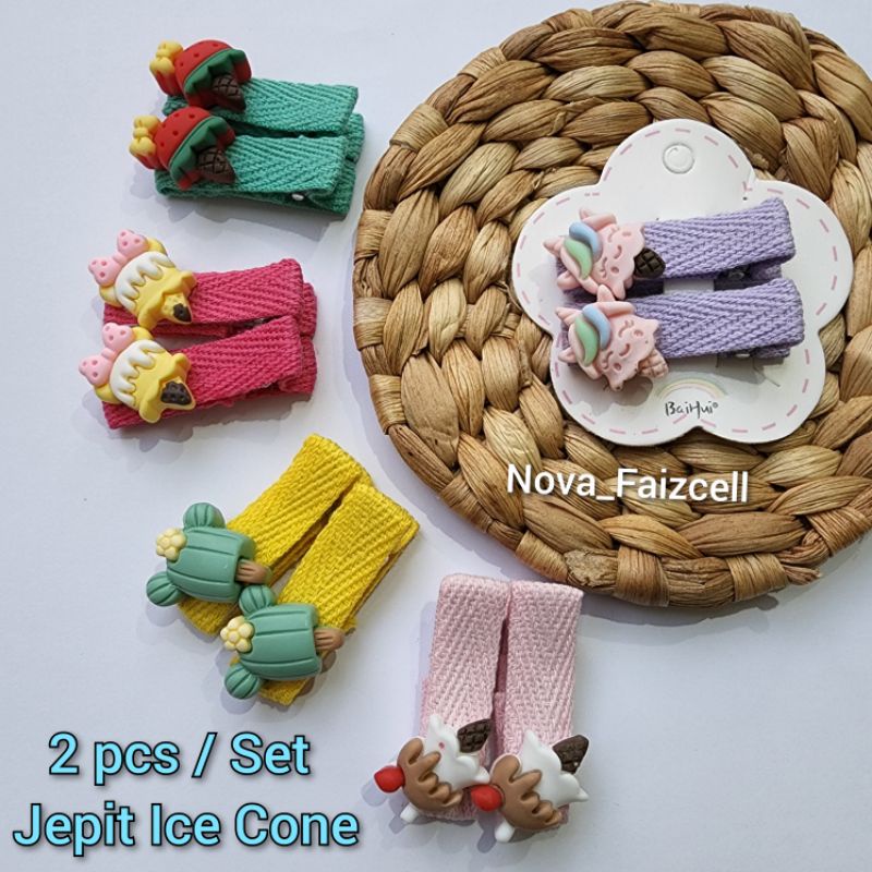 2pcs /Set -Jepit Rambut Anak Ice Cream Cone Import ala korea