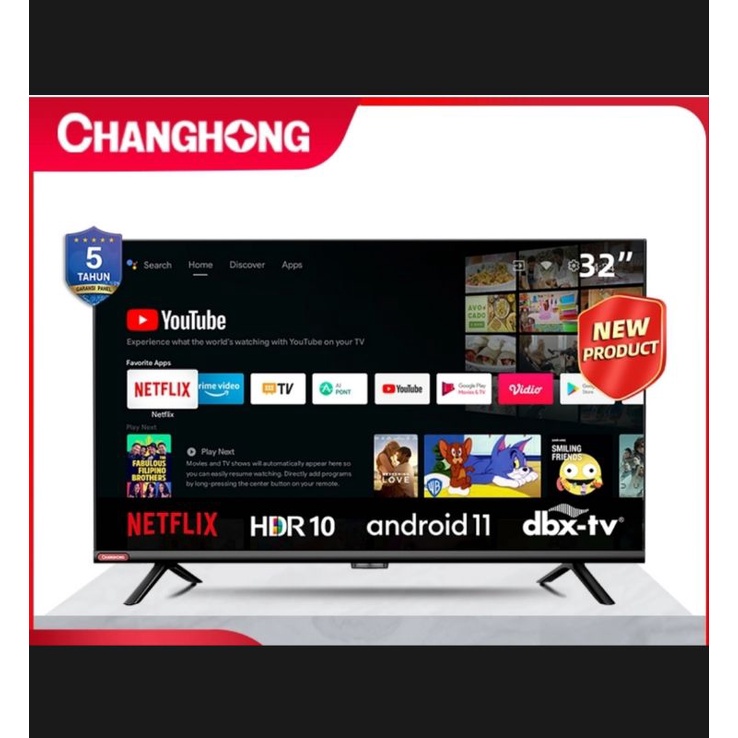 TV Changhong 32 inch L32G7N Android 11 Smart Digital Led TV Play store, youtube Netflix Garansi Resmi 3 Tahun