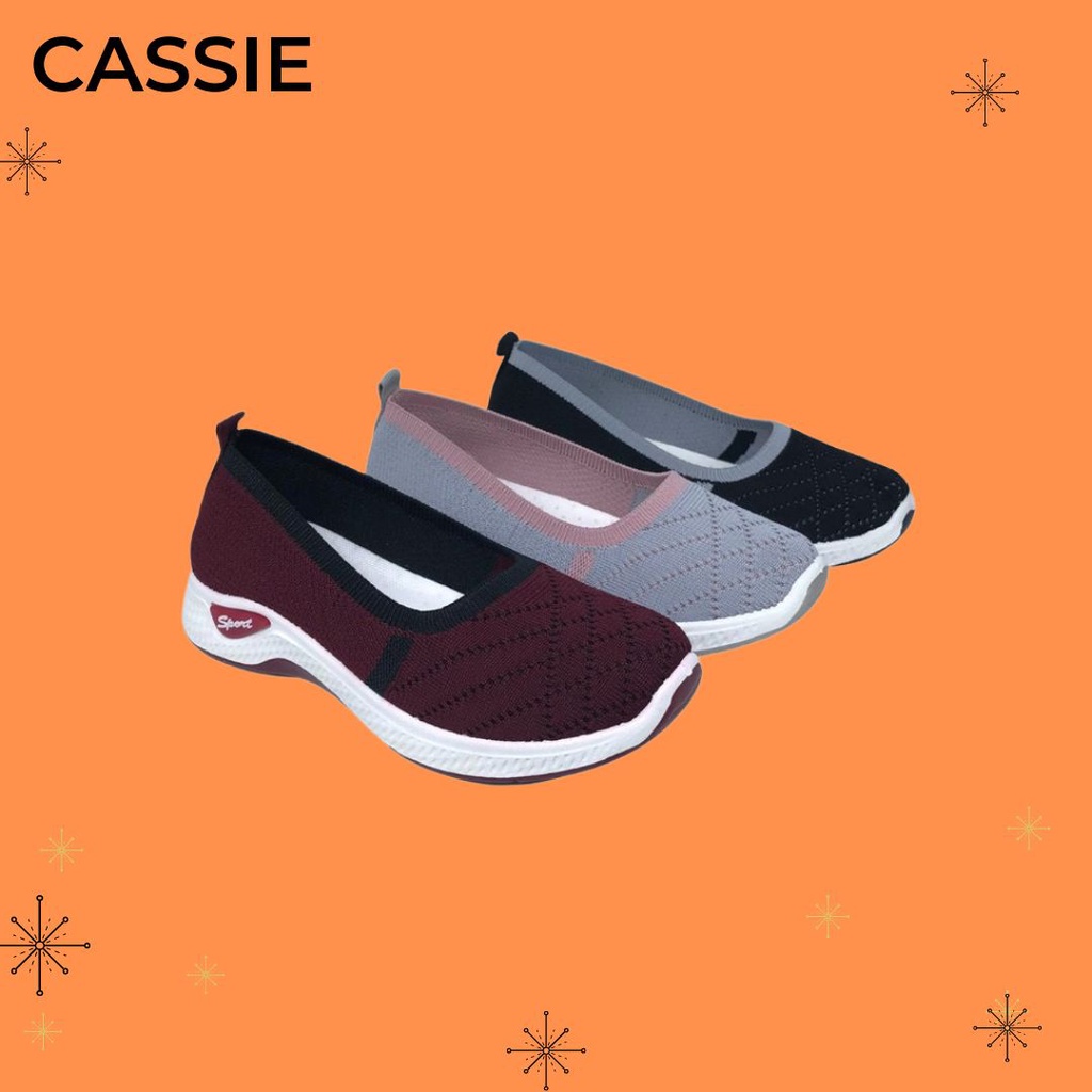 CASSIE  Sepatu Fashion Slip On Flyknit Import wanita Antislip Soft Canvas ( TP25 )