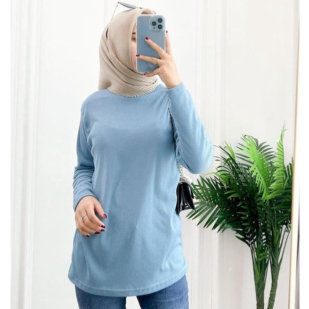 KAOS ATASAN RIB RAJUT LONGSLEEVE WANITA / BAJU WANITA LENGAN PANJANG / KAOS RIB POLOS WANITA