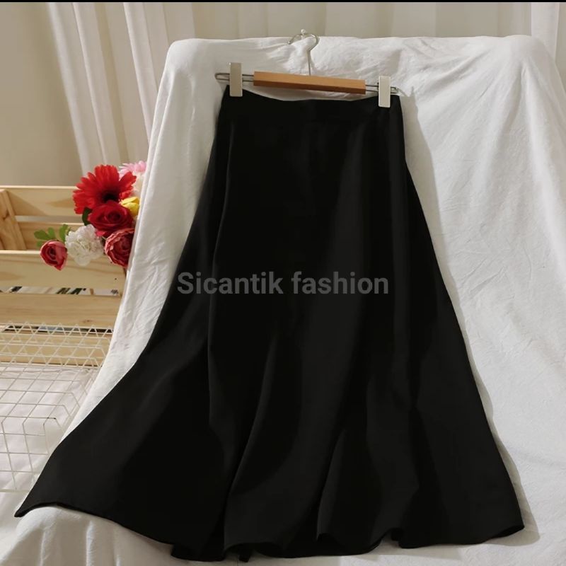 Fashion A-line/Rok panjang Wanita Korea Rok Maxi bahan Shakila Stretch Super lembut dan adem-ROK SHAKILA~HITAM